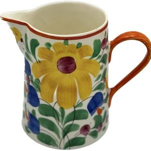 Vintage Hand Painted Floral Pitcher Art Deco POTTERY CZECHOSLOVAKIA Bern 7”